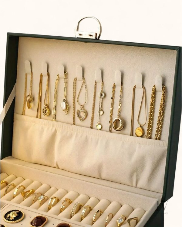 Boîte à bijoux compacte avec miroir intégré